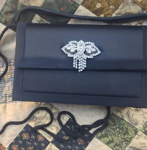 Valerie Stevens Black Clutch with Crystal Accent